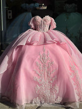 Off-Shoulder Ball Gown Sweetheart Neckline with Lace Appliques & Beaded Tiered Tulle for Quinceanera Sweet 16 and Formal Evenings
